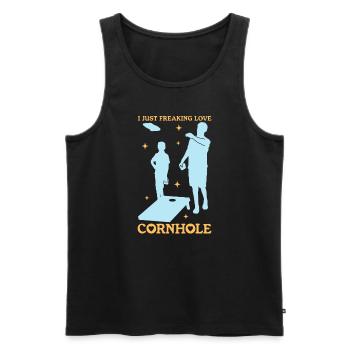 Cornhole Bean Bag joueur trou aveugle cadeau - Débardeur bio Premium Homme - noir - Devant - Michal (187cm)
