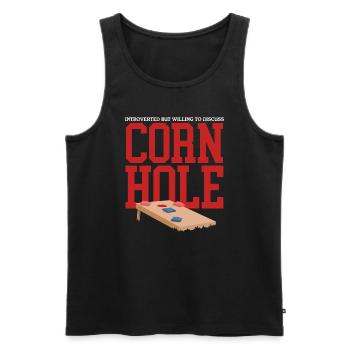 Joueur de cornhole | Cadeau de sac de haricots à trou aveugle - Débardeur bio Premium Homme - noir - Devant - Michal (187cm)