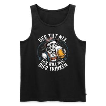He doesn't do anything, he just wants to drink beer - Men's Premium Organic Tank Top - black - Front - Michal (187cm)