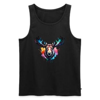 Moose Cool in the Forest, Colorful Design, Watercolor - Men's Premium Organic Tank Top - black - Front - AI Model Male 178 light (178cm)