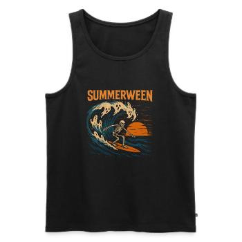 Summerween Surfing Skeleton - Halloween Design - Männer Premium Bio Tank Top - Schwarz - Vorne - AI Model Male 178 light (178cm)