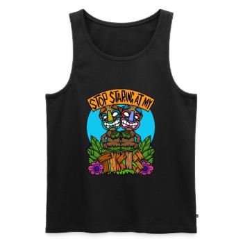 Stop Staring At My Tiki Hawaiian Hawaii Luau - Men's Premium Organic Tank Top - black - Front - AI Model Male 178 light (178cm)