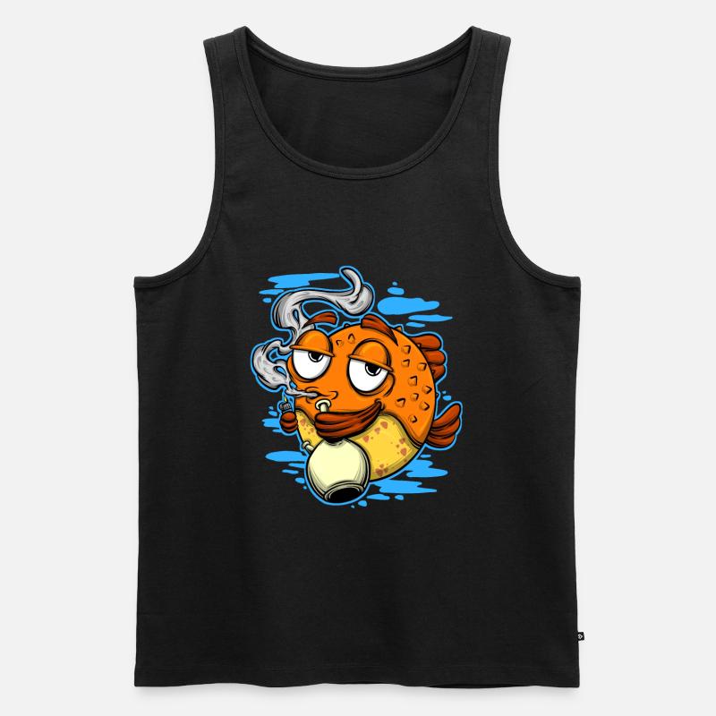 Unkraut rauchender Kugelfisch - Männer Premium Bio Tank Top - Schwarz