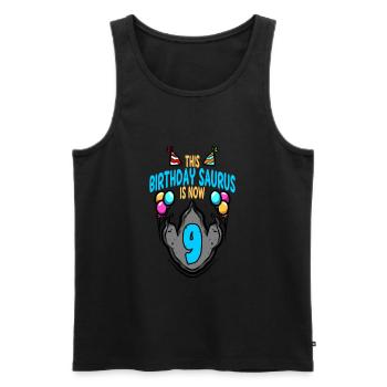 This Saurus Is 9 Dinosaur Footprint Birthday - Men's Premium Organic Tank Top - black - Front - Michal (187cm)