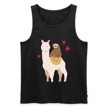 Paresseux chevauche un lama alpaga fille garçon - Débardeur bio Premium Homme - noir - Devant - Michal (187cm)