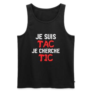 Je Suis TAC Je Cherche TIC - Débardeur bio Premium Homme - noir - Devant - AI Model Male 178 light (178cm)
