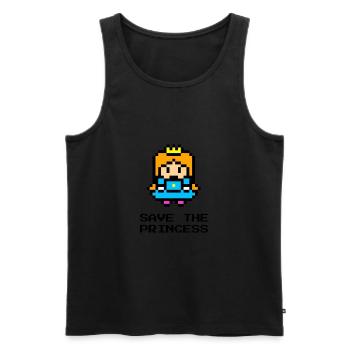 funny retro gaming fun t-shirt 8bit Princess - Men's Premium Organic Tank Top - black - Front - AI Model Male 178 light (178cm)