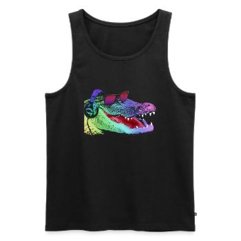 Cool Neon Alligator DJ - Men's Premium Organic Tank Top - black - Front - AI Model Male 178 light (178cm)