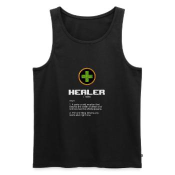 Funny role playing game MMO MMORPG Healer roles - Men's Premium Organic Tank Top - black - Front - AI Model Male 178 light (178cm)