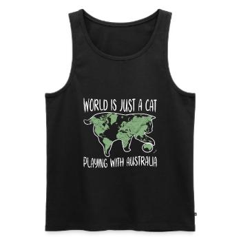 Cat playful with card Gift idea Geology - Men's Premium Organic Tank Top - black - Front - AI Model Male 178 light (178cm)