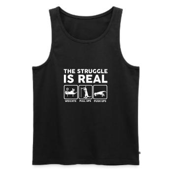 Dino The struggle is real funny T-Rex gym workout - Men's Premium Organic Tank Top - black - Front - AI Model Male 178 light (178cm)