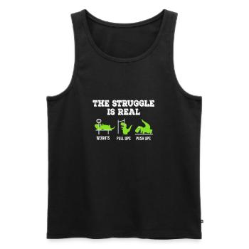 Dino The struggle is real funny T-Rex gym workout - Men's Premium Organic Tank Top - black - Front - AI Model Male 178 light (178cm)