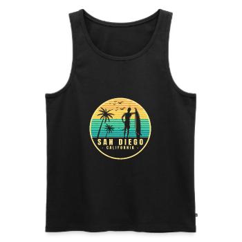 San Diego CA California Van Life Surfer USA - Männer Premium Bio Tank Top - Schwarz - Vorne - AI Model Male 178 light (178cm)