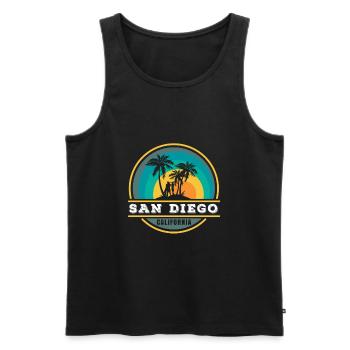 San Diego CA California Van Life Surfer USA - Männer Premium Bio Tank Top - Schwarz - Vorne - AI Model Male 178 light (178cm)
