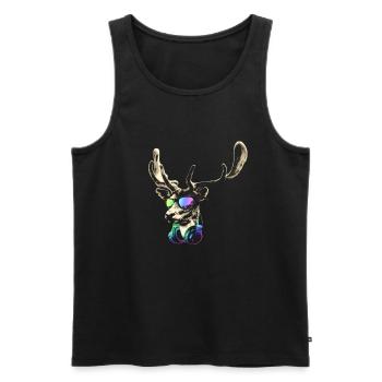 Deer DJ Brown Cool and Funny Music Animal With - Men's Premium Organic Tank Top - black - Front - AI Model Male 178 light (178cm)