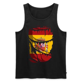 Drapeau de l’Espagne avec le bouclier, effet tissu cassé - Débardeur bio Premium Homme - noir - Devant - Michal (187cm)
