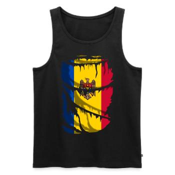 Drapeau de la Moldavie, effet tissu cassé ou déchiré - Débardeur bio Premium Homme - noir - Devant - Michal (187cm)