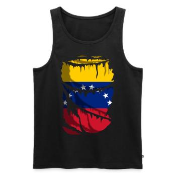 Drapeau du Venezuela, effet tissu déchiré, cassé - Débardeur bio Premium Homme - noir - Devant - Michal (187cm)