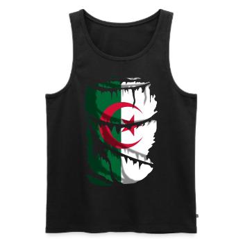 Flag of Algeria, with a broken fabric effect - Men's Premium Organic Tank Top - black - Front - AI Model Male 178 light (178cm)