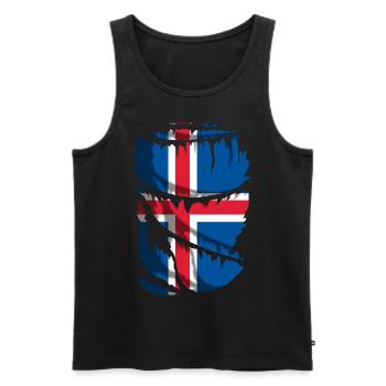 Flag of Iceland, broken or worn fabric effect - Men's Premium Organic Tank Top - black - Front - AI Model Male 178 light (178cm)