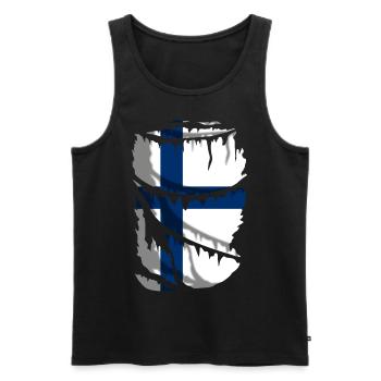 Drapeau de la Finlande, effet tissu cassé - Débardeur bio Premium Homme - noir - Devant - AI Model Male 178 light (178cm)