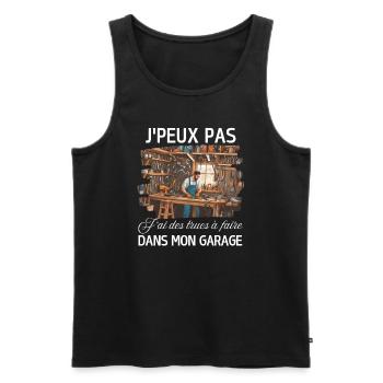 J'peux pas dans mon garage cadeau Bricoleur Humour - Débardeur bio Premium Homme - noir - Devant - Michal (187cm)