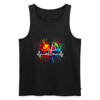 Kitesurfen Herzschlag Bunter Farbspritzer - Männer Premium Bio Tank Top - Schwarz - Vorne - Michal (187cm)