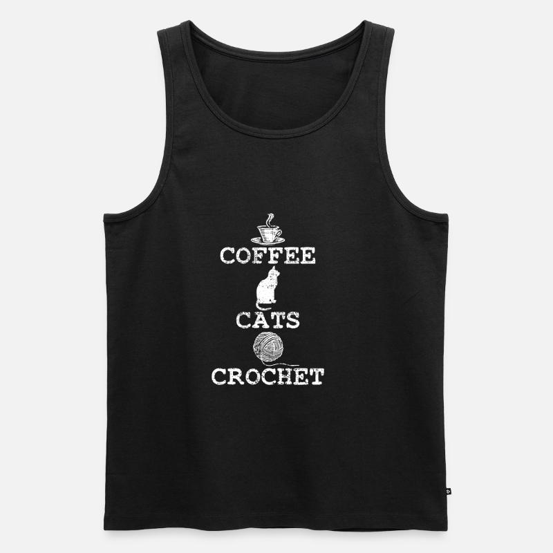 Haekeln Kaffee Katzen - Männer Premium Bio Tank Top - Schwarz