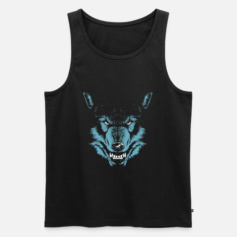 Wolf Kopf Tier - Männer Premium Bio Tank Top - Schwarz