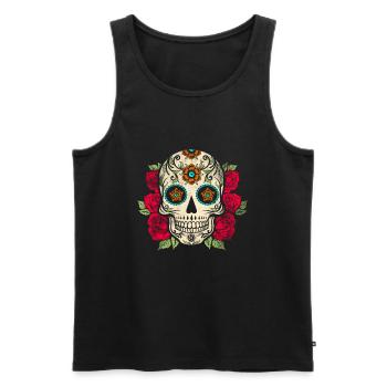 Jour des morts - crâne coloré avec des fleurs - Débardeur bio Premium Homme - noir - Devant - Michal (187cm)