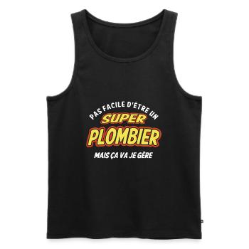 Super plombier , je gère - Débardeur bio Premium Homme - noir - Devant - Michal (187cm)