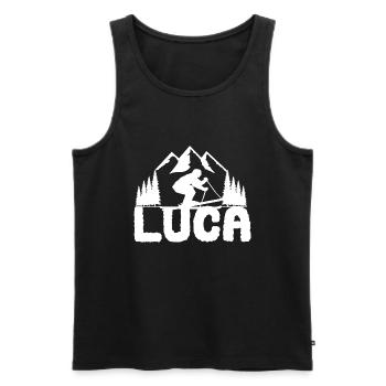 Skieur Ski Prénom Luca Skier Sports d’hiver - Débardeur bio Premium Homme - noir - Devant - AI Model Male 178 light (178cm)