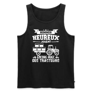 Hommes heureux jouent encore avec des tracteurs ! - Débardeur bio Premium Homme - noir - Devant - Michal (187cm)