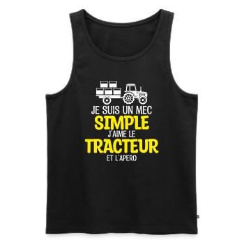 Un mec simple, tracteur et apéro - Débardeur bio Premium Homme - noir - Devant - Michal (187cm)
