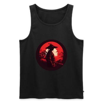 Samurai mit Schwert Katana rote Sonne Silhouette - Männer Premium Bio Tank Top - Schwarz - Vorne - AI Model Male 178 light (178cm)