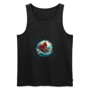 Le Petit Chaperon Rouge surfant sur planche de surf, loup sur vague - Débardeur bio Premium Homme - noir - Devant - Michal (187cm)