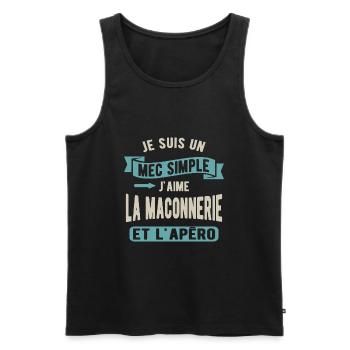 Un mec simple, maçonnerie et apéro - Débardeur bio Premium Homme - noir - Devant - Michal (187cm)