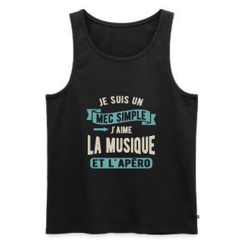 Un mec simple, musique et apéro - Débardeur bio Premium Homme - noir - Devant - Michal (187cm)