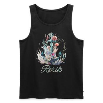 Rerik-Anker mit Blumen - Männer Premium Bio Tank Top - Schwarz - Vorne - AI Model Male 178 light (178cm)