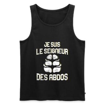 Cadeau Humour Musculation Abdos - Débardeur bio Premium Homme - noir - Devant - Michal (187cm)