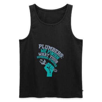 Funny plumber motive with saying in english - Men's Premium Organic Tank Top - black - Front - AI Model Male 178 light (178cm)