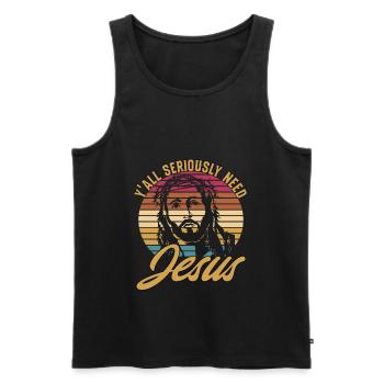 Y'all Seriously Need Jesus - Men's Premium Organic Tank Top - black - Front - AI Model Male 178 light (178cm)