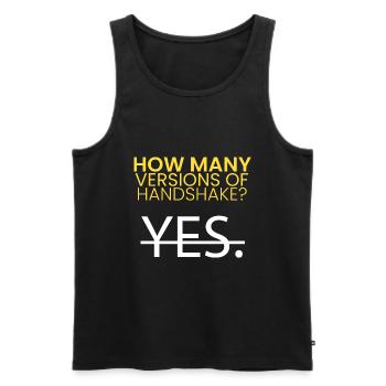 Wie viele Versionen von Handshake? - Männer Premium Bio Tank Top - Schwarz - Vorne - AI Model Male 178 light (178cm)