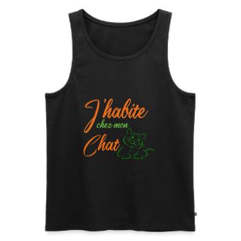 T-shirt J'habite Chez Mon Chat - Débardeur bio Premium Homme - noir - Devant - Michal (187cm)