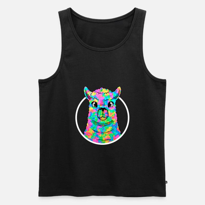 Regenbogen Lamakopf Alpacakopf - Männer Premium Bio Tank Top - Schwarz