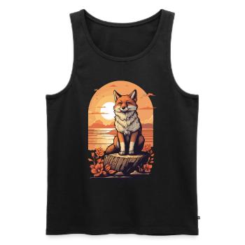 niedlicher cooler Fuchs beobachtet Sonnenuntergang - Männer Premium Bio Tank Top - Schwarz - Vorne - AI Model Male 178 light (178cm)