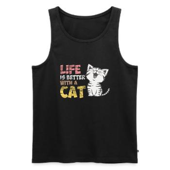 LIFE IS BETTER WITH A CAT! - Männer Premium Bio Tank Top - Schwarz - Vorne - AI Model Male 178 light (178cm)