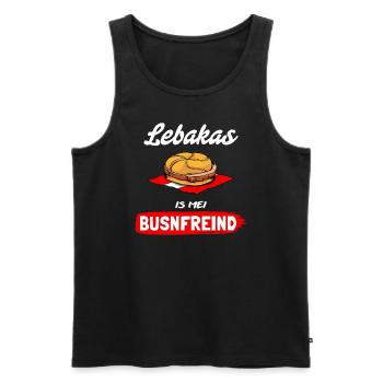 LEBAKAS IS MEI BUSNFREIND GESCHENKIDEE ÖSTERREICH - Männer Premium Bio Tank Top - Schwarz - Vorne - Michal (187cm)