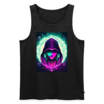 Blockchain Priest - Männer Premium Bio Tank Top - Schwarz - Vorne - AI Model Male 178 light (178cm)