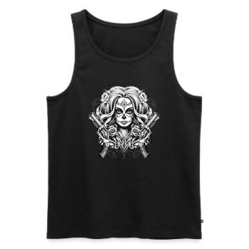 Santa Muerte Revolver Duo - Men's Premium Organic Tank Top - black - Front - AI Model Male 178 light (178cm)